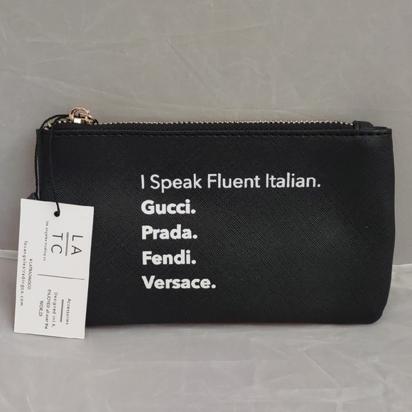 Handbags - Black Cosmetic Pouch with Italian Fashion Graphic Print